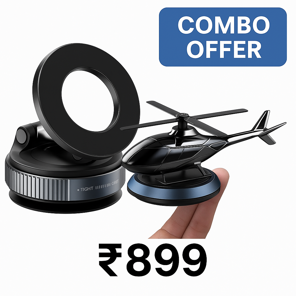 Premium Car Accessories Combo – Helicopter Freshener + 360° Magnetic Phone Holder